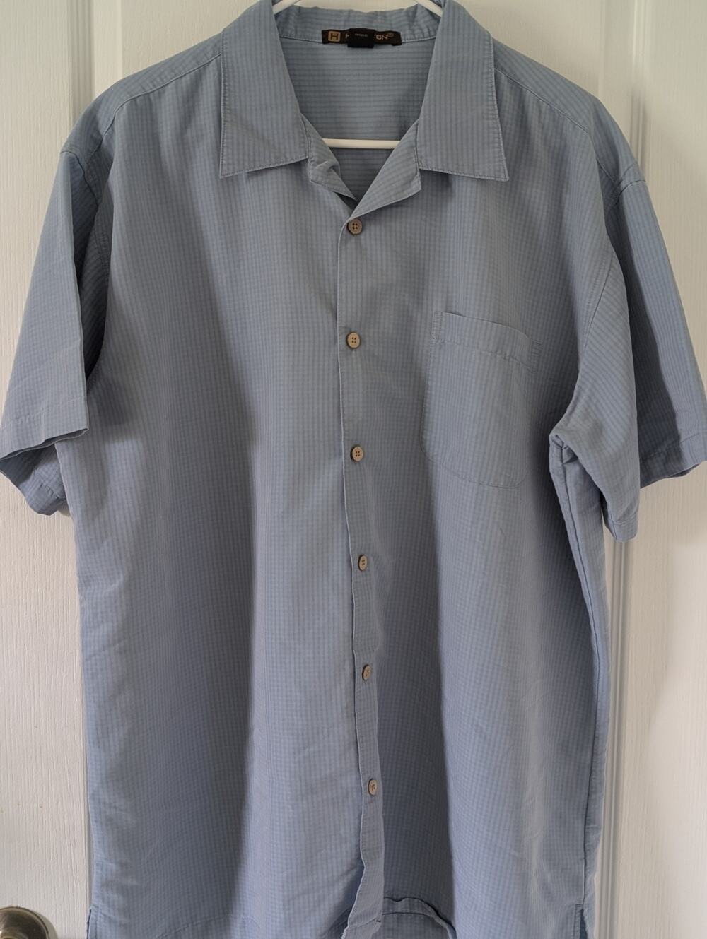 Harrington Blue print Button Up short sleeve Shirt Men’s XLarge